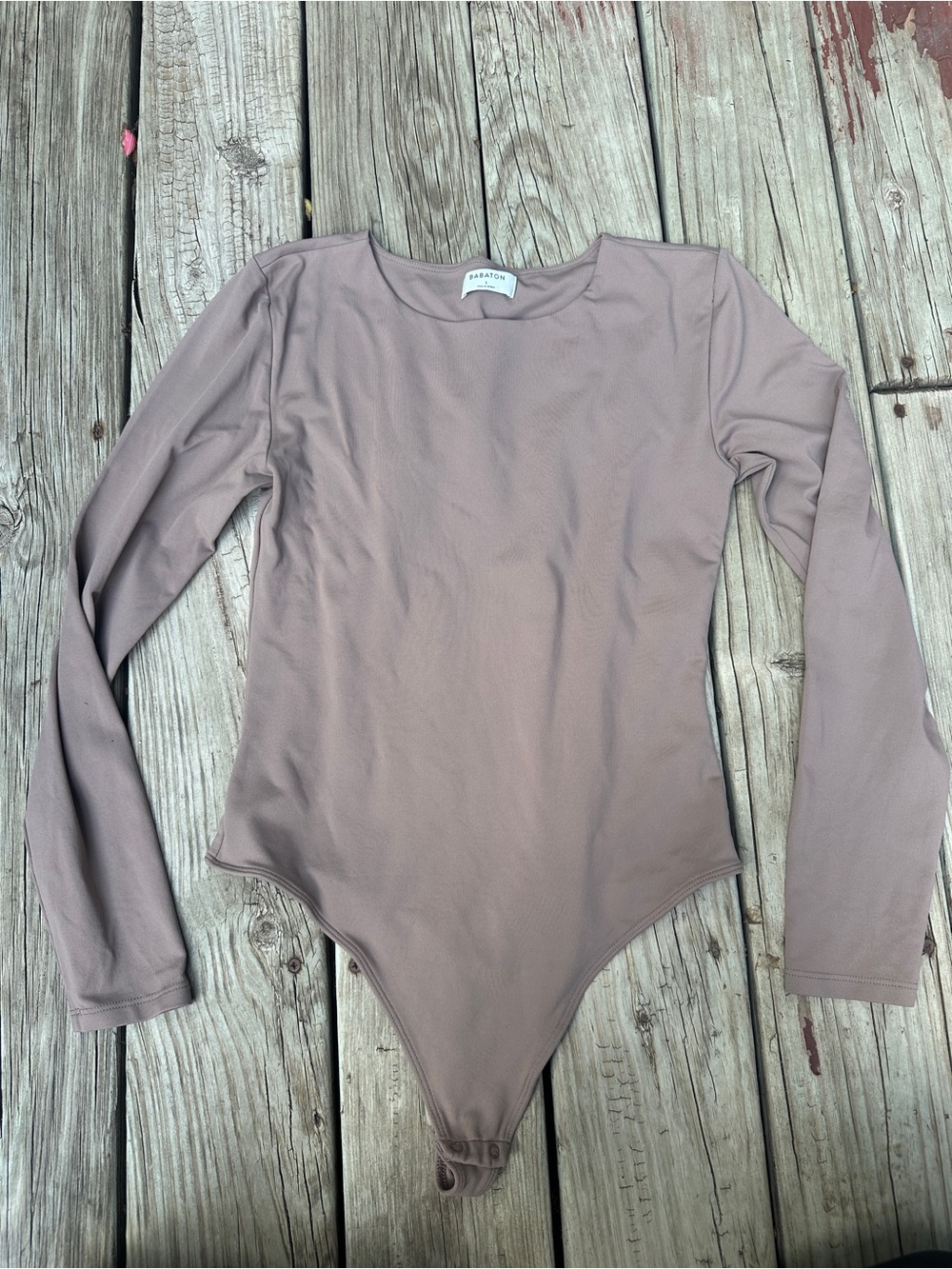Aritzia Babaton long sleeve Light Mocha bodysuit Size L